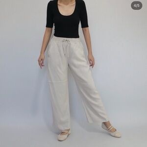 Zara Wide-Leg Drawstring Pants in light olive green size S
